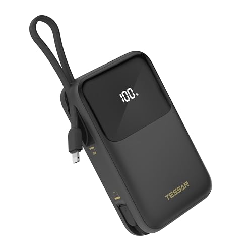 TESSAN Portable Charger Power Bank with Built in USB-C Cable, 20000mAh Fast Charging Battery Pack with PD 30W Output Travel Essentials for iPhone 17/16 Series, Samsung, Tablets