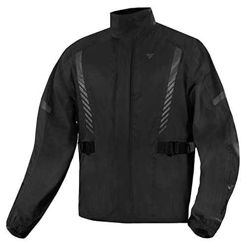 SHIMA Hydrodry+ Giacca impermeabile - Giacca esterna da moto, unisex, per la pioggia, con collo alto, regolazione della larghezza, pannelli riflettenti, per tuta 2 pezzi (M, Nero)