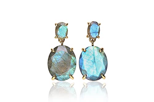 Boucles d'oreilles labradorite bleue d'exception de déclaration haute qualité - 3