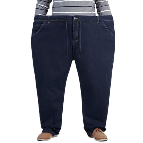 Plus Size Jeans for Men Elastic Waist Drawstring Loose Denim Pants