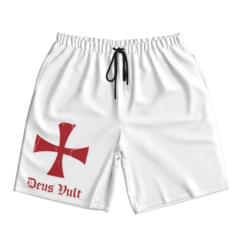 Deus Vult Knights Templar Cross Mens Swim Trunks Quick Dry Board Shorts 7" - Hawaii Beach Swimwear2