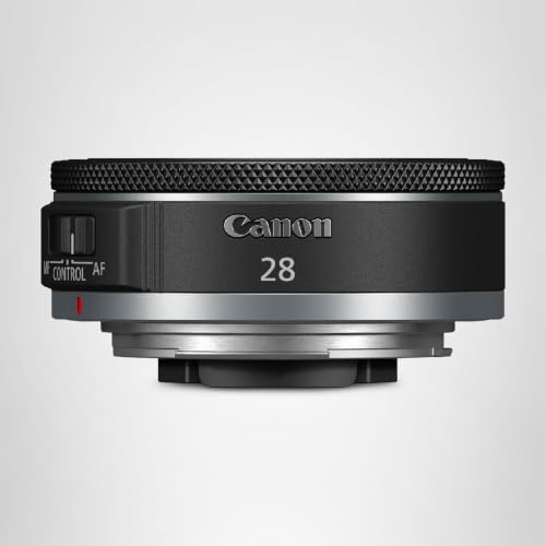 Objectif Canon RF 28 mm F2.8 STM, distance focale large, plein format, design "pancake", photographie paysage/voyage/rue, compatible Canon EOS R