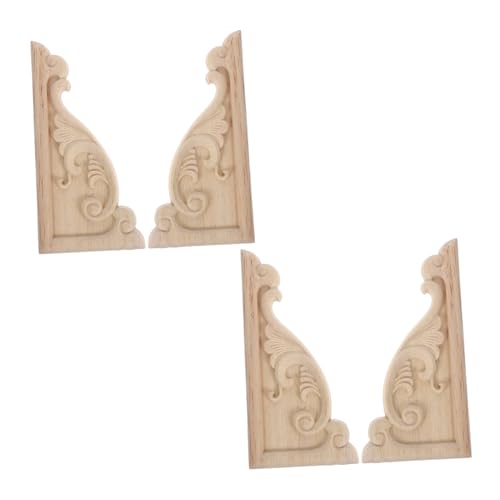 SHINEOFI 4 Piezas Molduras Madera Decorativas Esquina Appliques de Madera Maciza Tallada Mano para Embellecer Muebles Adornos sin Pintar para Puertas y Estantes Diseño Artesanal Fácil de