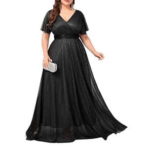 Vestido formal de talla grande para mujer, cuello en V, manga con volantes, acampanado, vestido de noche para invitados de boda, vestidos de dama de honor