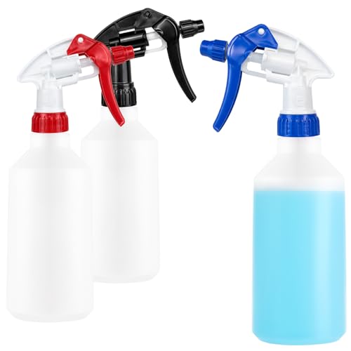 com-four® 3x Sprühflasche - chemiebeständiger Pumpsprüher für Mineralöle, verdünnte Säuren, Lösungsmittel, Laugen, Pflanzendüngemittel - 500 ml Zerstäuber mit verstellbarer Düse (NBR/EPDM/Viton)