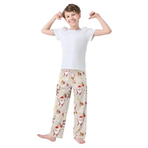 Christmas Santa Fox Balloon Boys Long Pants Soft Trousers Elastic Waist Kids Lounge Bottoms with Pockets S-XL2