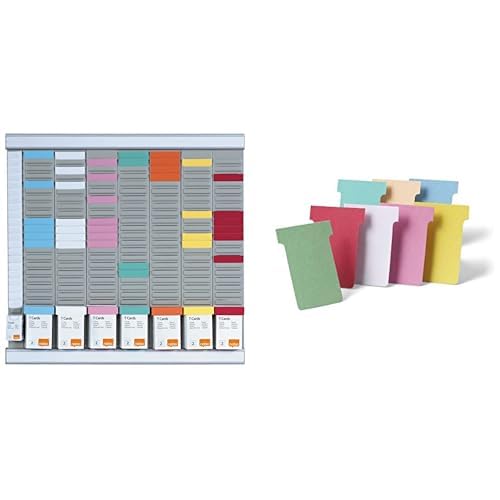 Nobo - Kit Planning Hebdomadaire Mural à Fiches T, 7 Colonnes & 24 Fentes, Indice 2, Fiches T Multicolores & Index Inclus, 2911080 & Lot de 100 fiches T pour...