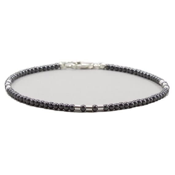 Bracelet hématite 2mm en perles rondes polies et fermoir plaqué argent durables