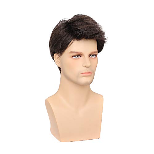 Kaneles Mens Wig Short Drak Brown Wigs Layered Natural Cosplay Party Costume Hair Full Wig For Male Guy #TOP3