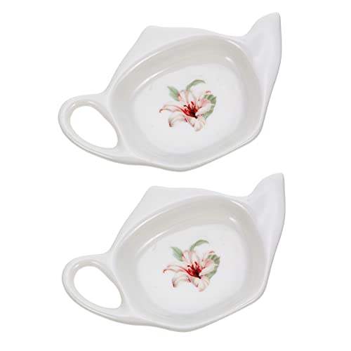 GRIRIW Porta Bustine Di Tè in Ceramica Per Uso Domestico Piccoli Sottobicchieri Per Bustine Di Tè Bordi Lisci Set Da 2 Piatti Per Cassetti