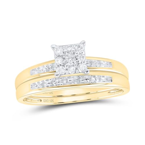 Jewels By Lux 10K Yellow Gold 1/10Ctw Diamond Fashion His and Hers Engagement Wedding Bridal Band and Ring Trio Set2