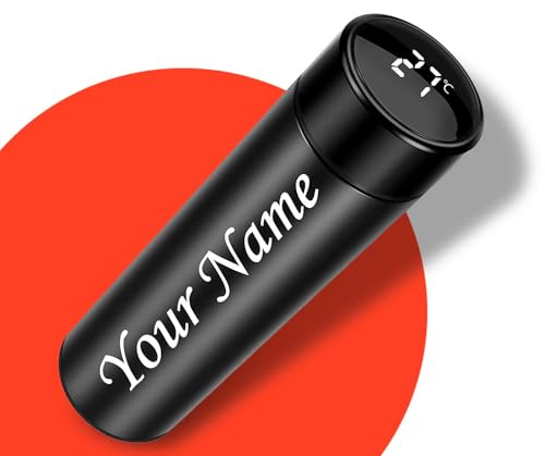 Inventoo Temperature Stainless Steel Water Bottle with Smart LCD Touch Screen, Double Wall Vacuum Flask, Stay Hot & Cold for 24 Hrs (Matte Black-500ml) Gym, Gift, Doctor, Outdoor Flask,