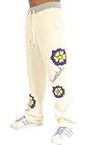 SCREENSHOT-P11351 Mens Hip Hop Premium Classic Fit Open Bottom Urban Fleece Pants - Flower Embroidery Patch Street Fashion Sweatpants-Cream-XLarge