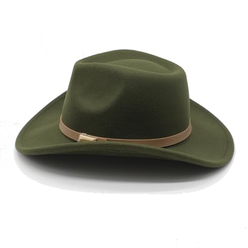 Image of LIDHAY Women Men Classic Felt Wide Brim Western Cowboy Cowgirl Hat with Belt Buckle