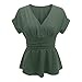 Short Sleeve Peplum Blouses for Women Dressy Casual Wrap V Neck Tops Fashion Work Shirts 2026 Summer Business Outfits Green