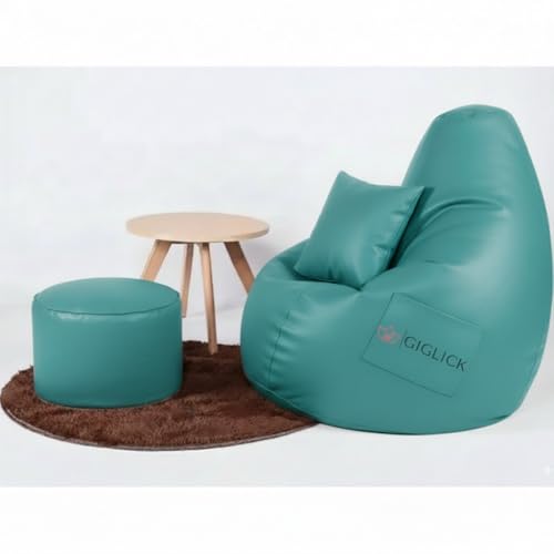 Image of 4XL Bean Bag Cover with Foot Stool & Cushion Cover | Premium PVC Leatherette | Double Stitched | 6 Months Warranty (Beans Required) Color- (Aqua)