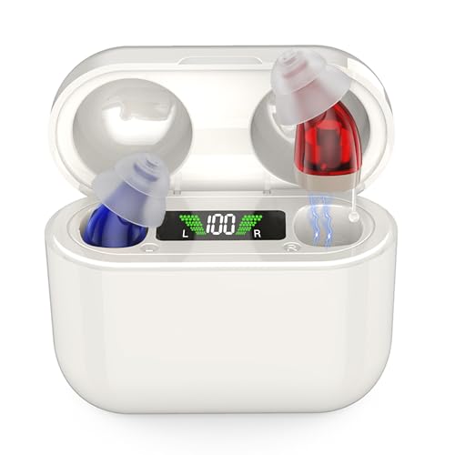 Hearing Amplifiers for Seniors & Adults In-Ear Hearing Device with 150H Ultra Standby HD Digital Display Charging Case Smart Noise Reduction Comfortable Fit & Invisible Design