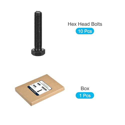Image of METALLIXITY Hex Bolts (M10-1.5x50mm) 10Pcs, 12.9 Grade Carbon Steel Fully Threaded Black Oxide, Coarse Thread UNC Hex Head Screw Bolt - for Mechanical Repair