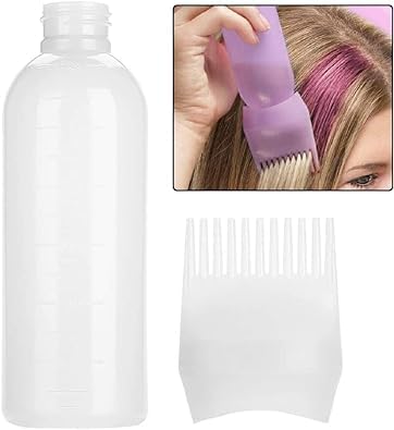 Jinshining White Brush Bottle with Comb, Shampoo Hair Color Hair Dyeing Bottle, Oil Applicator Bottle for Hair, Applicator Brush Bottle for Roots Professional Process Coloring and Highlighting Tools