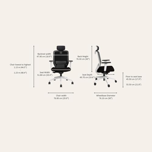 Image of Interio by Godrej Greta 2.0 High Back- Fabric Ergonomic Office Chair (Black Ink with White Body, Set of 2) 1 Year Warranty, Adjustable Armrest, Cushioned Headrest