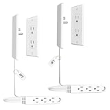 CABOCASA 2 Pack 3FT Flat Plug Extension Cord Power Strip with 3 Outlets, Patented Detachable Ultra-Thin Outlet Cover Concealer & Ultra-Flat Plug, Max. 13A 125V 1625W ETL Listed, White Color