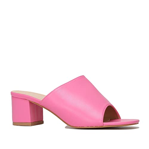 La Modeuse - Mules de piel sintética con gran ancho, fucsia, 38 EU Cover