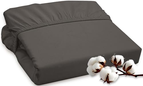 Image of ROYALE LINENS 300 Thread Count 100% Long Staple Combed Cotton Fitted Sheet Queen - Super Soft Deep Pocket Bottom Sheet - Fitted Sheets Only - Elastic Sheets (Queen, Grey)