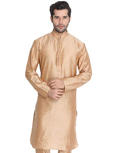Image of VASTRAMAY Men's Rose Gold Cotton Silk Blend Kurta VASMKPV001RG 38