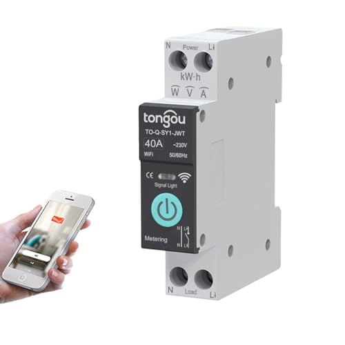 Interruttore senza fili Wifi Tuya,1P 10A 16A 20A 25A 32A 40A 50A 63A DIY Interruttore Intelligente TUYA/Smart Life APP Remote Controllo, Controllo Vocale e Timmer, WiFi Smart Switch con Misura (40A)