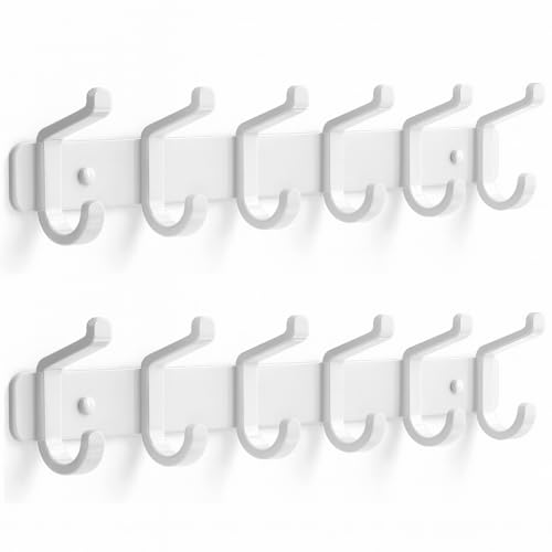 2 Stück Kleiderhaken Wand mit 6 Haken, Garderobenhaken Metall, Wandgarderobe Garderobenleiste für Jacken,Taschen, Hüte, Schals, Hakenleiste für Schlafzimmer, Garderobe, Badezimmer, Küche (Weiß)