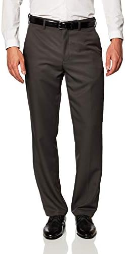 Amazon Essentials Men's Classic-Fit Expandable-Waist Flat-Front Dress Pant, Dark Grey, 34W x 30L