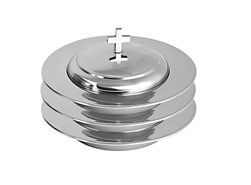 Communion Ware 3 Holy Stacking Bread Plates With A Lid - Stainless Steel (Mirror/Silver)