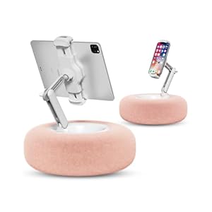 Viozon Tablet Stand Pillow, Compatible with 4.7″-13″ Phone/Tablet, iPad, iPhone, Samsung, Google, Kindle, 360°Adjustable Phone Holder for Bed with Soft Plush Fabric, and Detachable Bowl, Pink