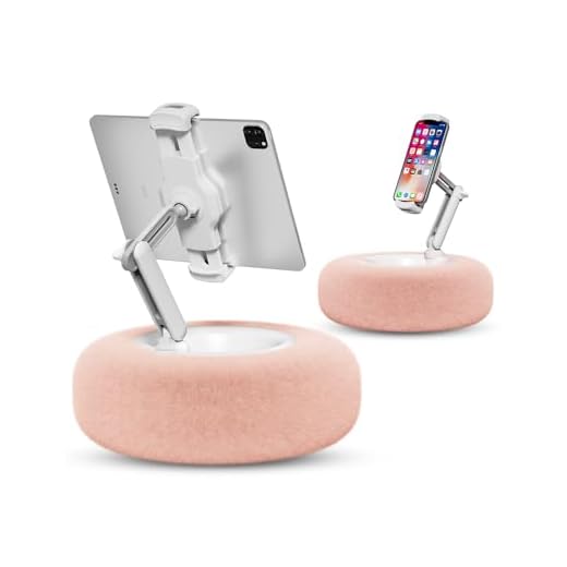 Viozon Tablet Stand Pillow, Compatible with 4.7"-13" Phone/Tablet, iPad, iPhone, Samsung, Google, Kindle, 360°Adjustable Phone Holder for Bed with Soft Plush Fabric, and Detachable Bowl, Pink