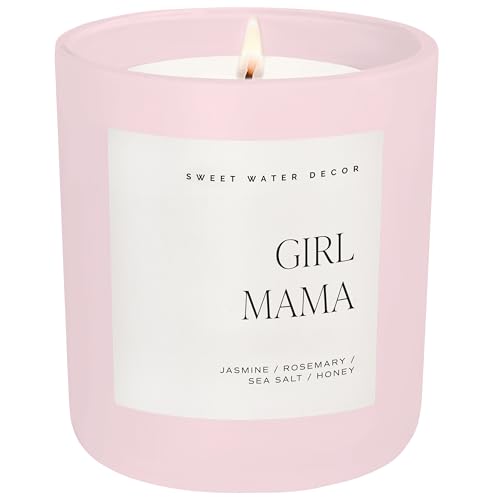 Bougie Girl Mama Sweet Water Decor au jasmin, romarin et miel, cire de soja rose mat de 425g
