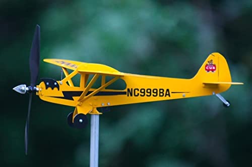 Thyggzjbs Piper J3 Cub Airplane Weathervane3D Unique and Magical Metal Windmill Outdoor Wind Sculpture Kinetic Sculpture for YardGardenDecor DecorationGifts for Flight Lovers