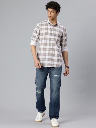 Image of Majestic Man Men's Pure Cotton Checkered Slim Fit Casual Shirt - Full Sleeve | Trendy & Comfortable