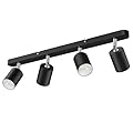LURNOFY 4 Light Track Lighting Kit, Ceiling Track Lighting Flexibly Rotatable Light Head, Track Lighting Fixtures Ceiling for Kitchen, Living Room, Bedroom, GU10 Bulb Not Included(Black)