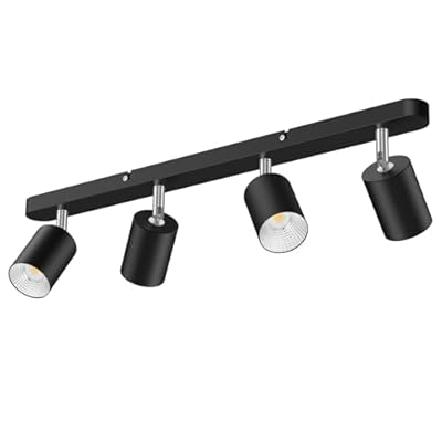 LURNOFY 4 Light Track Lighting Kit, Ceiling Track Lighting Flexibly Rotatable Light Head, Track Lighting Fixtures Ceiling for Kitchen, Living Room, Bedroom, GU10 Bulb Not Included(Black)