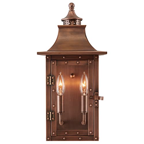 Acclaim Lighting 8302Cp | Vintage Solid Copper Two Light Dimmable Wall Mounted Outdoor Wet Rated Lantern With Clear Glass | Hand Crafted Classic Colonial America Design (Copper Patina - Style One) #TOP3