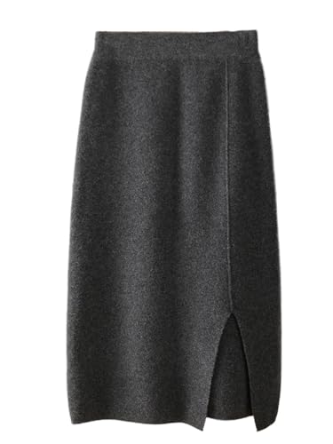 Women Solid Wool Soft Knit Skirt Elastic High Waist Split Hem Wool Office Lady Skirt