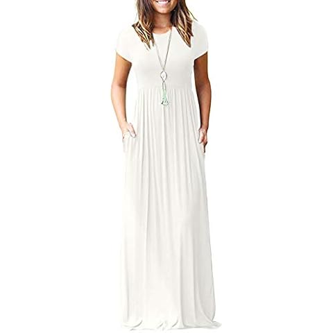 AUSELILY Maxi Vestidos Largos Sueltos de Manga Corta con Bolsillos Cover
