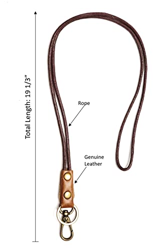 Aslana Genuine Leather Rope Necklace Lanyard For Key Id Badge Holder, Lobster Claw Clasp, Vintage Retro Style (1-Pack, Rope Brown Leather 19In) #TOP2