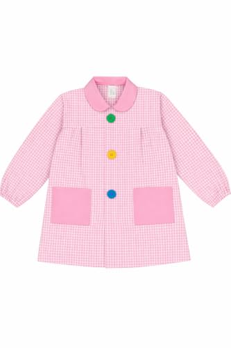 ESCOLAIN Bata Escolar (Fabricada en España) Babi Mandilon unisex cuadros vichy niño o niña uso Guardería Colegio Escuela infantil Botón grande y 2 bolsillos (Rosa, 0)