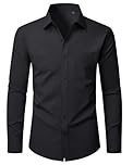 Alimens & Gentle Mens Black Dress Shirts Long Sleeve Slim Fit Stretch Formal Casual Button Down Shirts with Pocket L
