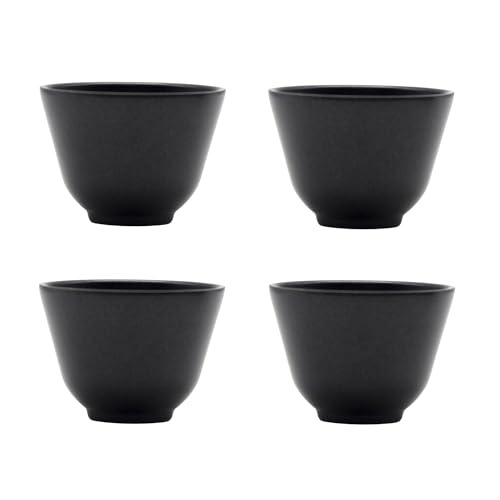 SECHUDO Chinese Small Tea Cups, Anti Scalding and Durable Stainless Steel Teacups with no Handles, Lightweight Tea Cups for Adults, 2oz Tea Cups - Set of 4Pcs(2oz Black Pattern)
