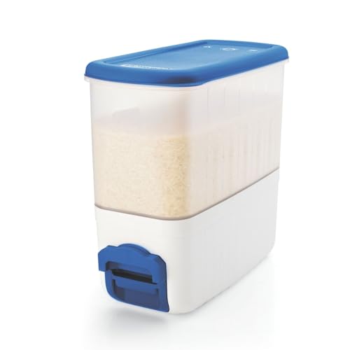 SignoraWare Rice Keeper BPA Free Plastic Container | Auto Dispenser Touch free withdraw 140gm Rice | Kitchen Storage | Airtight | Food Grade | Keeps food fresh | for Rice, Grains etc (10 kgs | Blue)