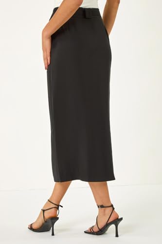 Dusk Fashion Belted A-Line Midi Skirt for Women UK - Ladies Everyday Holiday Spring Summer Comfy Soft Evening Vacation Work Party Modest Sophisticated - Black - Size 8 - Image 4
