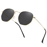 aisswzber Metal Hexagonal Polarized Sunglasses Small Frame Unisex Shades for Women Men UV Protection Lightweight Glasses