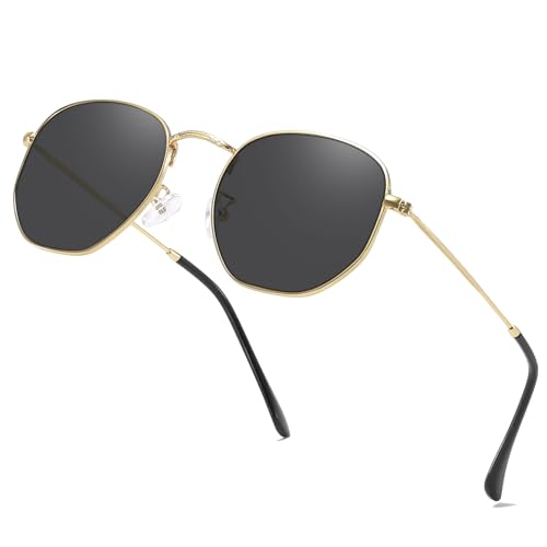 Metal Hexagonal Polarized Sunglasses Small Frame Unisex Shades for Women Men UV Protection Lightweight Glasses